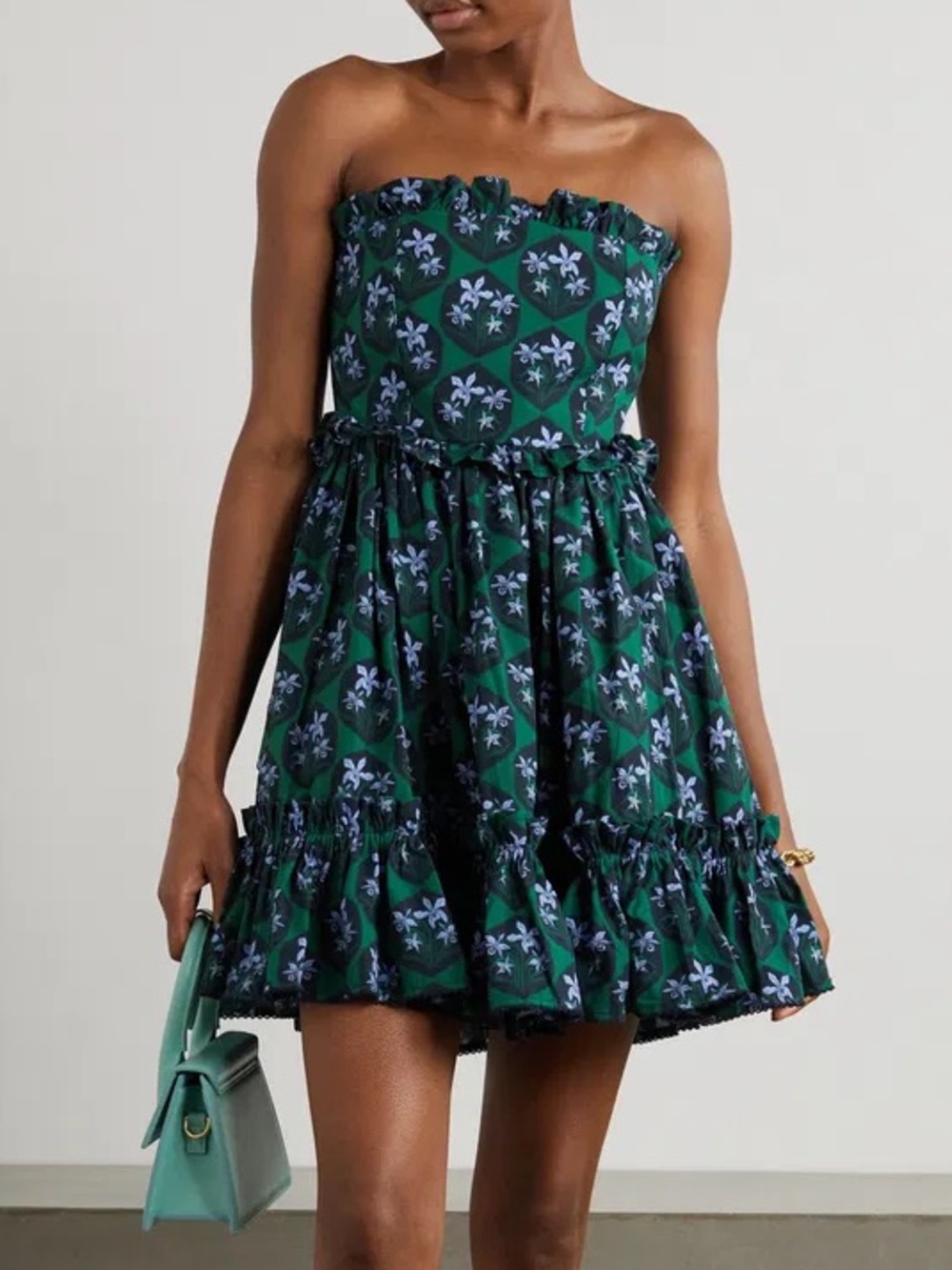 Agua by Agua Bendita Rosa Ruffled Cotton Strapless Mini Dress, Size XS